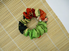 Load image into Gallery viewer, Eco Friendly Upcycled Silk Kimono Scrunchies Orange Green