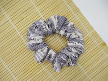 Load image into Gallery viewer, Vintage Silk Kimono Scrunchy Ship from USA Purple White Scrunchies