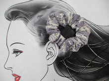 Load image into Gallery viewer, Vintage Silk Kimono Scrunchy Ship from USA Purple White Scrunchies