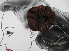 Load image into Gallery viewer, Simple Brown Silk Kimono Scrunchies, Vintage Japanese Fabric Hair Tie