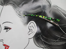 Load image into Gallery viewer, Green X Black Minimalist Silk Kimono Hair Clip Ship from USA 130mm, 5 1/8 inches