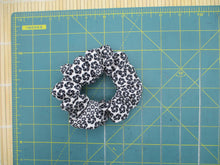 Load image into Gallery viewer, Black X White Kimono Scrunchie, Silk Scrunchy, Vintage Fabric Upcycled