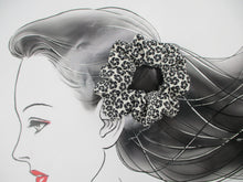 Load image into Gallery viewer, Black X White Kimono Scrunchie, Silk Scrunchy, Vintage Fabric Upcycled