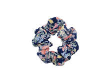 Load image into Gallery viewer, Japanese Kimono Scrunchy, Upcycled Handmade Silk Hair Tie Floral Blue