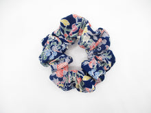 Load image into Gallery viewer, Japanese Kimono Scrunchy, Upcycled Handmade Silk Hair Tie Floral Blue