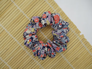 Blue Silk Kimono Fabric Scrunchies, Ship from USA Floral