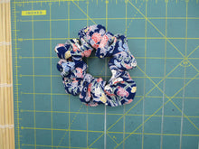 Load image into Gallery viewer, Japanese Kimono Scrunchy, Upcycled Handmade Silk Hair Tie Floral Blue