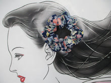 Load image into Gallery viewer, Japanese Kimono Scrunchy, Upcycled Handmade Silk Hair Tie Floral Blue