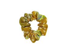 Load image into Gallery viewer, Handmade Scrunchies, Japanese Silk Kimono Upcycled Hair Tie Simple Yellow Brown
