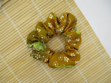 Load image into Gallery viewer, Handmade Scrunchies, Japanese Silk Kimono Upcycled Hair Tie Simple Yellow Brown