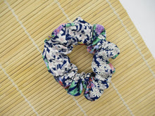 Load image into Gallery viewer, Silk Kimono Scrunchies Ship from USA Handmade Japanese Gift, Blue Floral