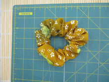 Load image into Gallery viewer, Handmade Scrunchies, Japanese Silk Kimono Upcycled Hair Tie Simple Yellow Brown