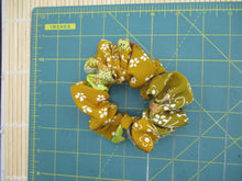 Load image into Gallery viewer, Handmade Scrunchies, Japanese Silk Kimono Upcycled Hair Tie Simple Yellow Brown