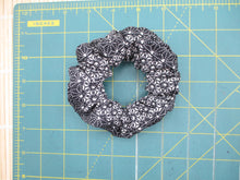 Load image into Gallery viewer, Black Asanoha Silk Kimono Scrunchie Vintage Fabric Accessory