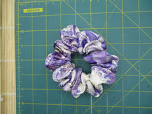Load image into Gallery viewer, Purple Floral Silky Silk Scrunchies, Recycled Kimono Hair Tie