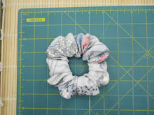 Load image into Gallery viewer, Light Blue Gray Floral Recycled Silk Kimono Scrunchie, Ship from USA