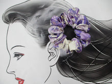 Load image into Gallery viewer, Purple Floral Silky Silk Scrunchies, Recycled Kimono Hair Tie
