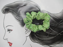 Load image into Gallery viewer, Silk Kimono Fabric Hair Tie, Kimono Scrunchie Ship from USA, Green Shibori
