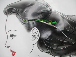 Green X Black Minimalist Silk Kimono Hair Clip Ship from USA 130mm, 5 1/8 inches