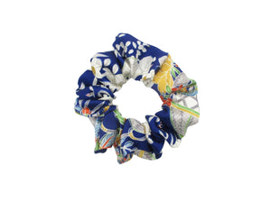 Floral Blue Silk Kimono Scrunchies, Vintage Kimono Fabric Hair Tie