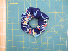 Load image into Gallery viewer, Beautiful Japanese Vintage Upcycled Silk Kimono Fabric Scrunchies Blue