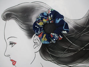 Beautiful Japanese Vintage Upcycled Silk Kimono Fabric Scrunchies Blue