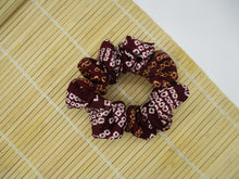 Load image into Gallery viewer, Brown Purple Shibori Silk Kimono Scrunchies, Ship from USA