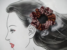 Load image into Gallery viewer, Brown Purple Shibori Silk Kimono Scrunchies, Ship from USA