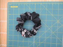 Load image into Gallery viewer, Black Silk Kimono Scrunchies, Japanese Fabric Hair Tie Elegant Floral
