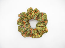 Load image into Gallery viewer, Vintage Silk Kimono Scrunchies, Ship from USA Brown Floral Hair Tie