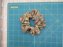 Load image into Gallery viewer, Vintage Silk Kimono Scrunchies, Ship from USA Brown Floral Hair Tie