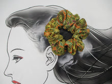Load image into Gallery viewer, Vintage Silk Kimono Scrunchies, Ship from USA Brown Floral Hair Tie