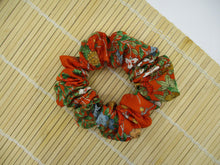 Load image into Gallery viewer, Orange Floral Elegant Kimono Scrunchies, Upcycled Handmade Gift