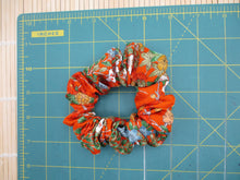 Load image into Gallery viewer, Orange Floral Elegant Kimono Scrunchies, Upcycled Handmade Gift