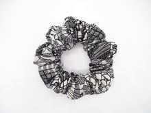 Load image into Gallery viewer, Black Kiribame Silk Kimono Scrunchies, Japanese Fabric Hair Tie