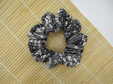 Load image into Gallery viewer, Black Kiribame Silk Kimono Scrunchies, Japanese Fabric Hair Tie