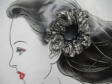 Load image into Gallery viewer, Black Kiribame Silk Kimono Scrunchies, Japanese Fabric Hair Tie