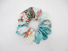 Load image into Gallery viewer, Light Blue Kawaii Floral Simple Handmade Vintage Silk Kimono Scrunchie