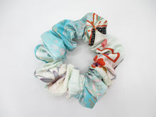 Load image into Gallery viewer, Light Blue Kawaii Floral Simple Handmade Vintage Silk Kimono Scrunchie