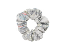 Load image into Gallery viewer, Light Blue Gray Floral Recycled Silk Kimono Scrunchie, Ship from USA