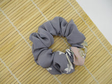 Load image into Gallery viewer, Eco Friendly Upcycled Silk Kimono Scrunchies Floral Gray