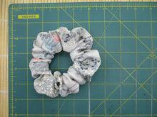 Load image into Gallery viewer, Light Blue Gray Floral Recycled Silk Kimono Scrunchie, Ship from USA