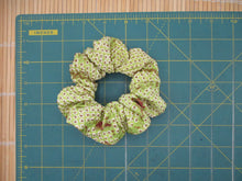Load image into Gallery viewer, Green Brown Shibori Silk Kimono Scrunchie, Upcycled Vintage Fabric Hair Tie
