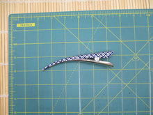 Load image into Gallery viewer, Purple Blue Shibori Kimono Hair Clip, Long Metal Clip