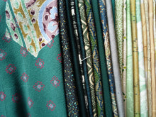 Load image into Gallery viewer, Green Japanese Fabric Set, Silk Recycled Fabric Remnants Set