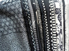 Load image into Gallery viewer, Black Japanese Silk Kimono Fabric Remnants Set 23 pieces