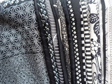 Load image into Gallery viewer, Black Japanese Silk Kimono Fabric Remnants Set 23 pieces