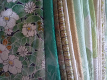 Load image into Gallery viewer, Green Japanese Fabric Set, Silk Recycled Fabric Remnants Set