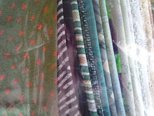Load image into Gallery viewer, Green Japanese Fabric Set, Silk Recycled Fabric Remnants Set