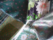 Load image into Gallery viewer, Green Japanese Fabric Set, Silk Recycled Fabric Remnants Set